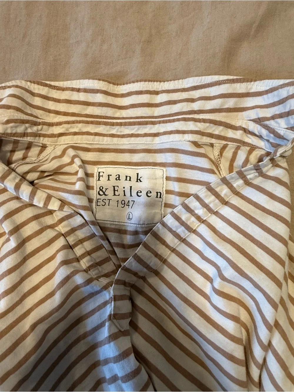 Frank & Eileen Cream and Tan Striped V-Neck Pullover - Picture 3 of 4